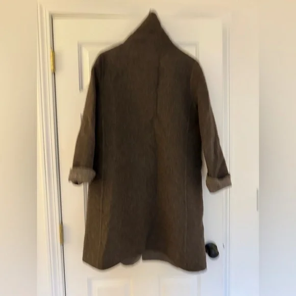 Eileen Fisher Small Alpaca / Wool Coat Jacket Brown Funnel Neck - Picture 7 of 12